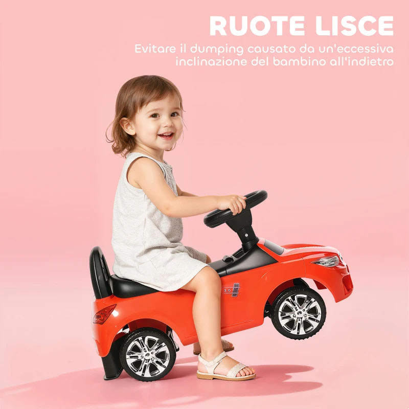HOMCOM Macchinina per Bambini Cavalcabile con Volante, Fari e Musiche, Età 18-36 Mesi, Rosso