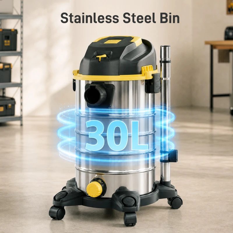 HOMCOM 1400W Vacuum Cleaner, 3-in-1 Wet and Dry Vacuum Cleaner with Blowing Mode and 30L Stainless Steel Tank, Yellow