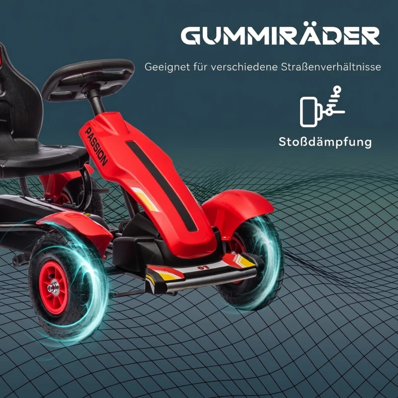 HOMCOM Kinder-skelter met handrem, verstelbare stoel en vooruit/achteruit, tot 50 kg, voor 5-12 jaar, rood
