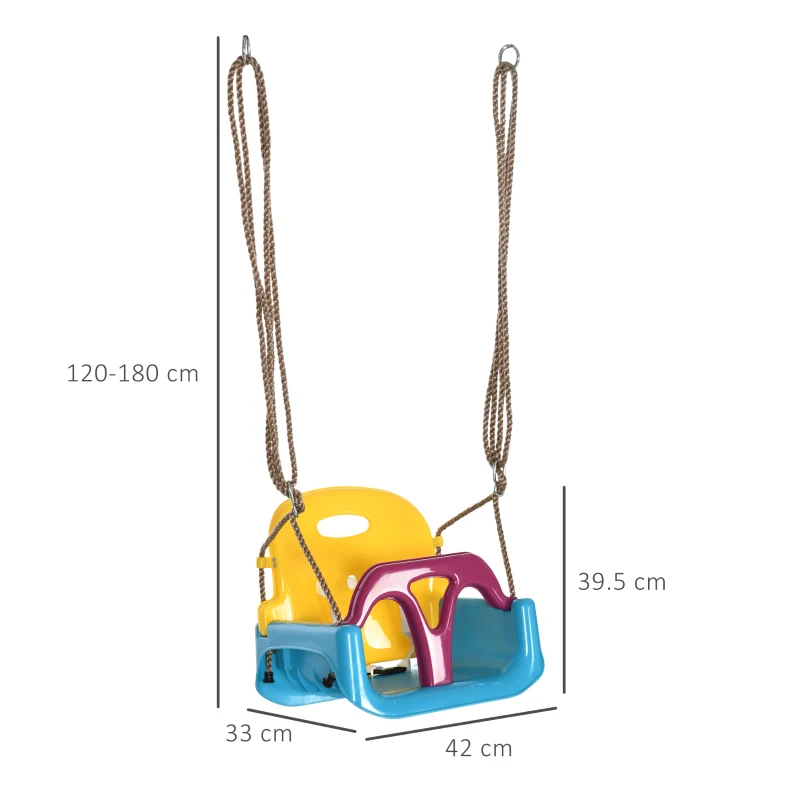 Outsunny 3 in 1 Detachable Kids Swing Seat with Seatbelt, Adjustable Rope for Indoor, Outdoor, Light Blue