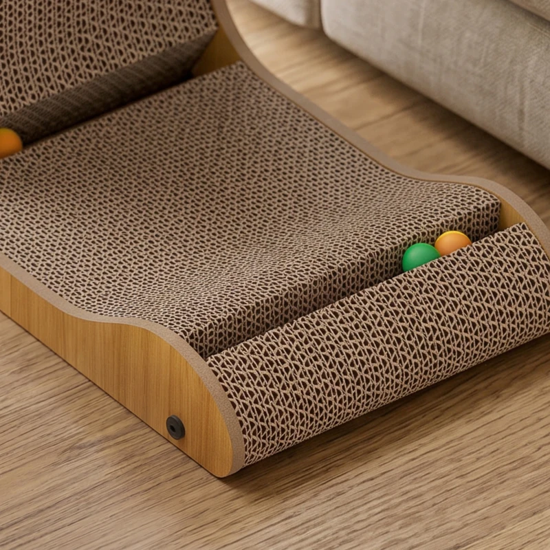 PawHut Cat Scratching Board Wall Mounted Cat Scratcher Corrugated 3 Toy Balls 39 x 23.5 x 57.5 cm Brown