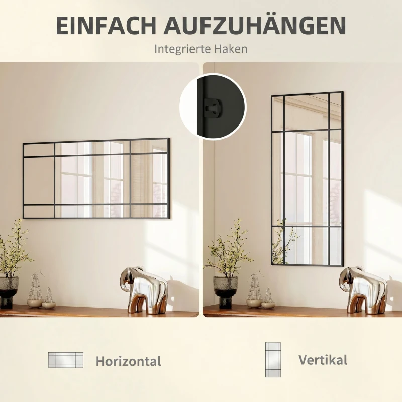 HOMCOM Wandspiegel met metalen frame en zwarte lijnen, meerlaags glas, 50B x 2D x 110H cm