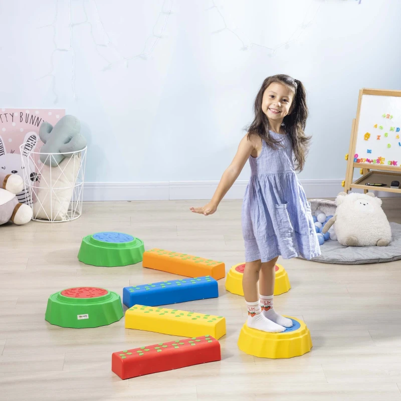 Outsunny Conjunto de 8 Traves de Equilíbrio para Crianças Degraus de Equilíbrio com Almofadas Antiderrapantes 45,5x11,5x8cm Multicor