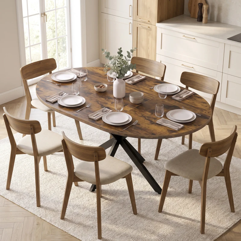 HOMCOM Uitschuifbare eettafel voor 4-6 personen, industriële keukentafel met stalen X-poten, rustiek bruin