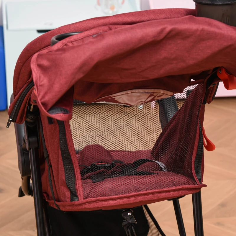 HOMCOM Triciclo Leggero Reclinabile e Pieghevole, Carrozzina per Bambini 6-36 Mesi Fino a 15kg con Portabicchieri, Rosso