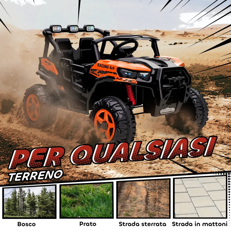 AIYAPLAY Macchina Elettrica per Bambini 3-8 Anni 24V a 2 Posti, Doppio Motore, Telecomando e Soft Start, Arancione