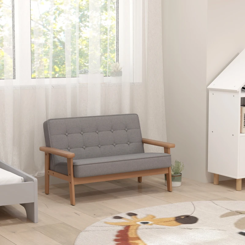 AIYAPLAY Kinderfauteuil, kindersofa met houten frame, velourslook, gestoffeerd, voor kinderen van 3-15 jaar Grijs