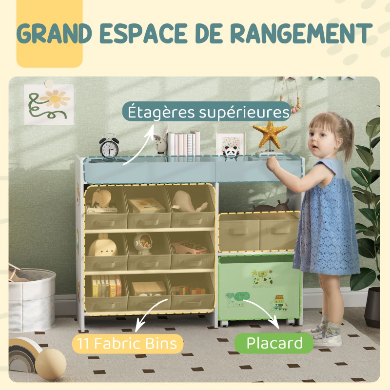 AIYAPLAY Étagère à jouets pour enfants étagère à livres 11 bacs de rangements en tissu non tissé 105 x 30 x 80 cm blanc