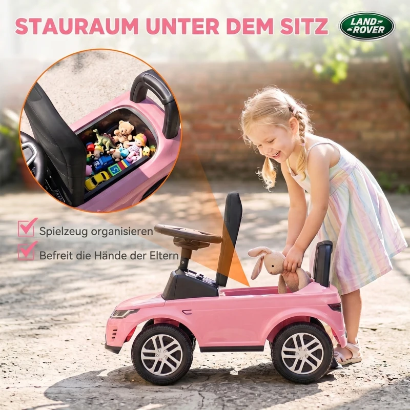 AIYAPLAY Land Rover Discovery loopauto met claxon, motorgeluiden en opbergruimte, roze, 18-36 maanden