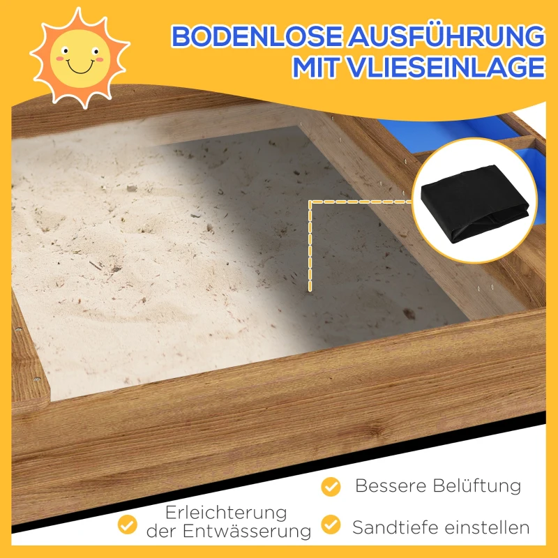 Outsunny Zandbak met dak, speelhuisontwerp, met speelgoedset, grenenhout, 124x116x146cm, Bruin