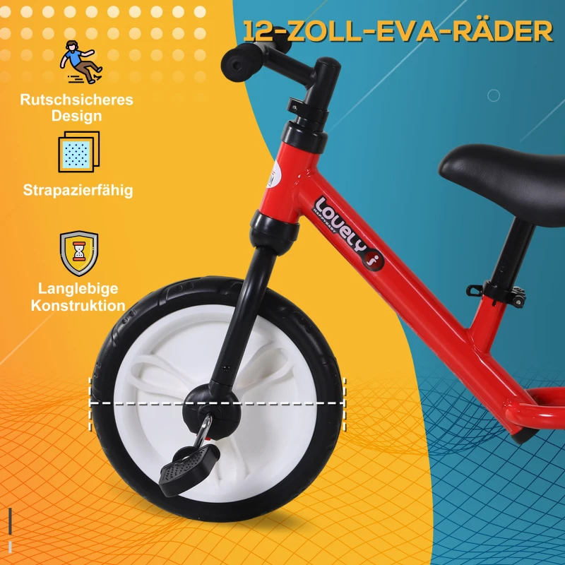 HOMCOM kinderloopfiets kinderfiets zijwielen pedalen 2-5 jaar PP rood
