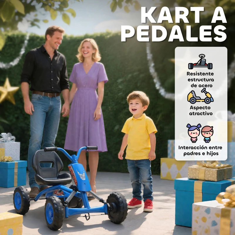 AIYAPLAY Kart Pedales Go Kart con Ruedas PP Marco de Acero Carga 30 kg para Niños y Niñas de 2-5 Años Azul