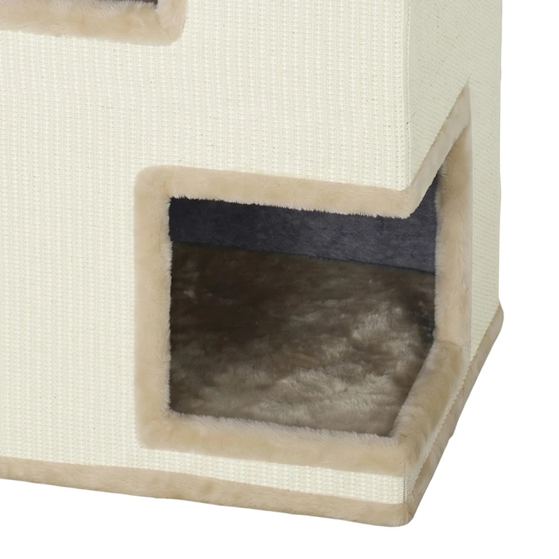 PawHut Krabton met 3 niveaus voor binnen, halfgesloten kattenhuis met kraboppervlak rondom en 2 kattenholtes