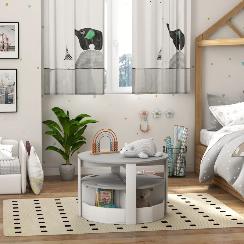 AIYAPLAY Table Enfant avec 4 Chaises 5 Pièces avec Rangement, Cadeau pour Fille Garçon 3-8 Ans, Ø 78 x 49 cm, Gris
