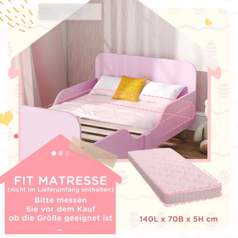AIYAPLAY Kinderbedframe, eenpersoonsbed voor kinderen, veiligheidshekje, klein bed voor kinderkamer, MDF, zonder matras, Roze(m-4)