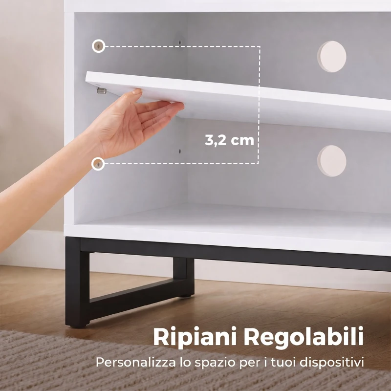 HOMCOM Mobile Porta TV fino a 55 Pollici con Ripiani Regolabili e Armadietto, Bianco