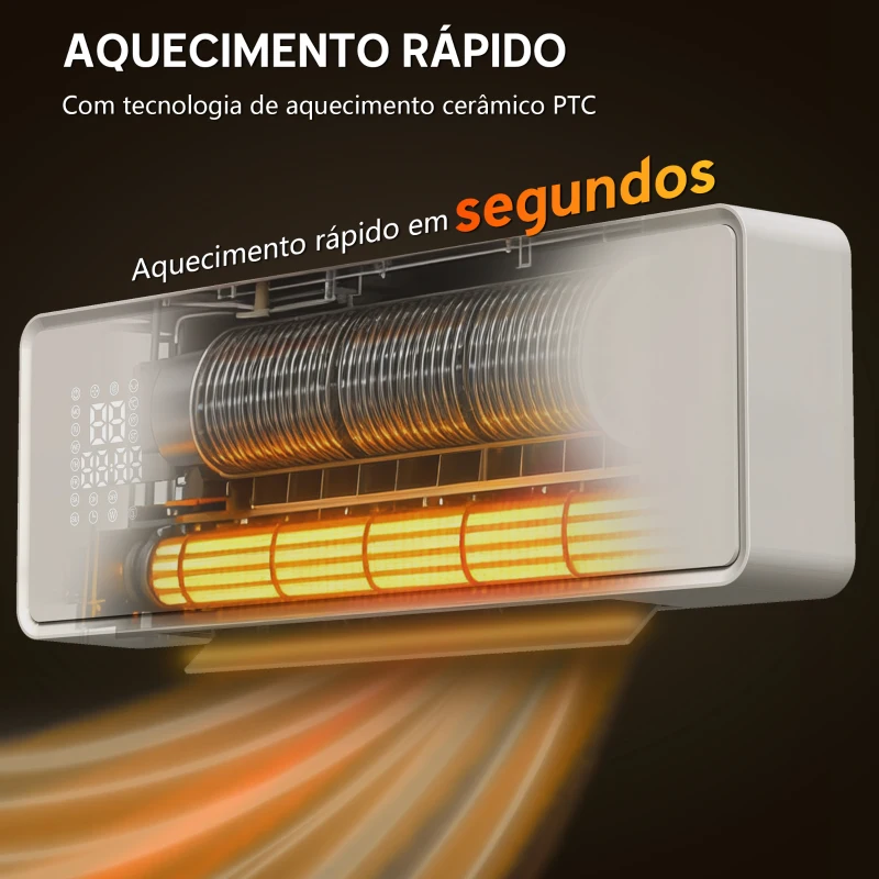 HOMCOM Aquecedor Elétrico Cerâmico de Parede 2000W com 3 Modos Temporizador Detecção de Janelas Abertas 54x18,7x12,3 cm Branco