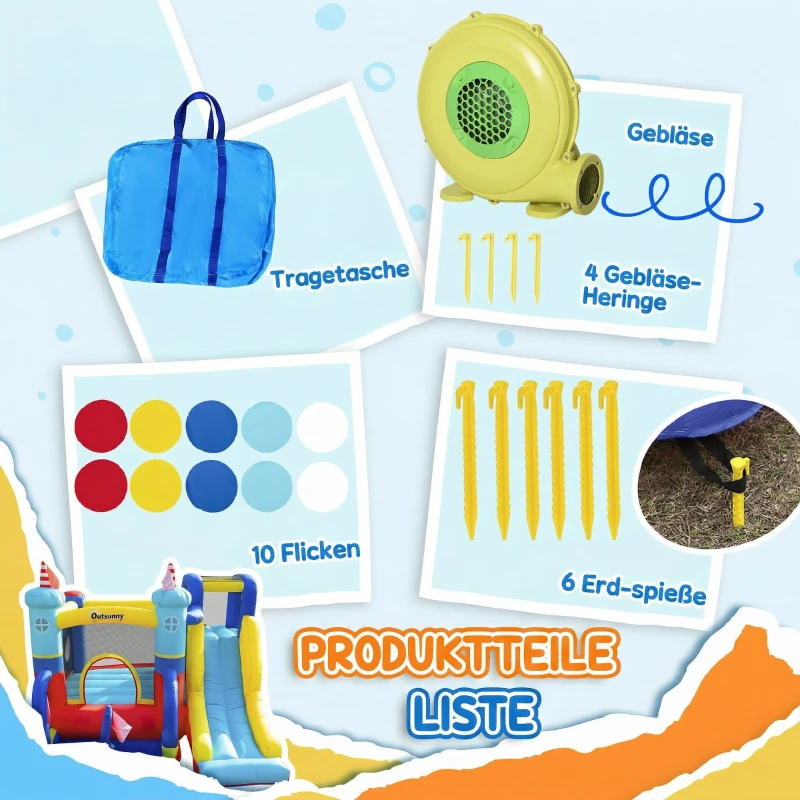 Outsunny Aufblasbare Hüpfburg mit Gebläse Wasserpark für Kinder aufblasbare Rutsche Indoor und Outdoor Kletterwand Trampolin mit Tragetasche für Kinder von 3 bis 8 Jahren 265 x 260 x 200 cm