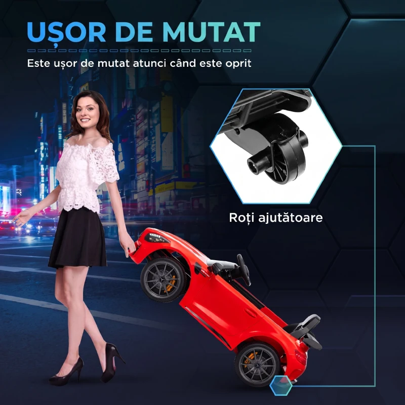 AIYAPLAY Mașină electrică pentru copii Mercedes-AMG GTR, 2 motoare, telecomandă, 3-5 km/h, roșu, 3-6 ani