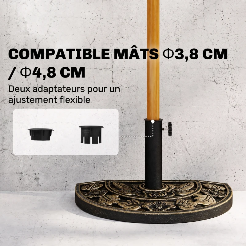 Outsunny Pied de parasol base de lestage parasol demi-cercle poids net 9 kg résine imitation fonte motif fleur bronze