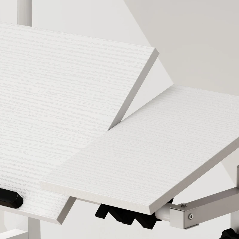 HOMCOM Bureau Assis-Debout, Bureau Réglable en Hauteur 70 x 60 cm, à Roulettes avec Plateau Inclinable, 70x60x70,5-120cm, Blanc