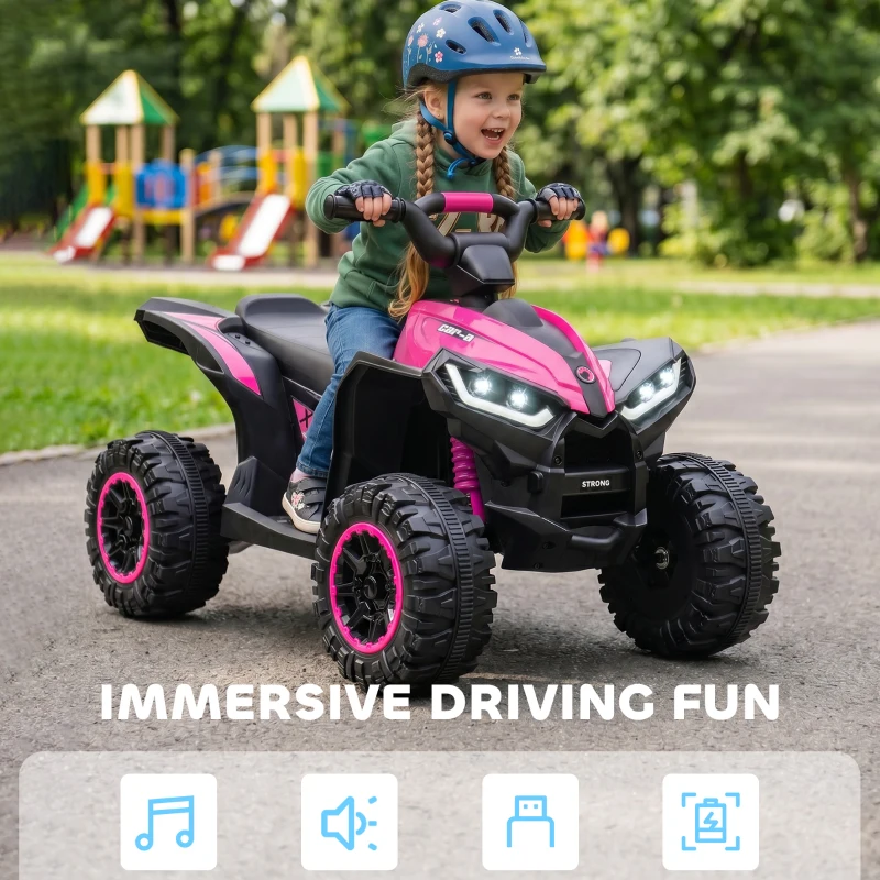 HOMCOM 12V Ride-On Quad Bike w/ Music, Horn, for Ages 3-5 Years - Pink
