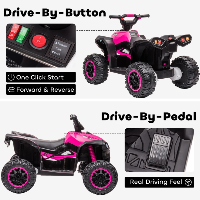 HOMCOM 12V Ride-On Quad Bike w/ Music, Horn, for Ages 3-5 Years - Pink