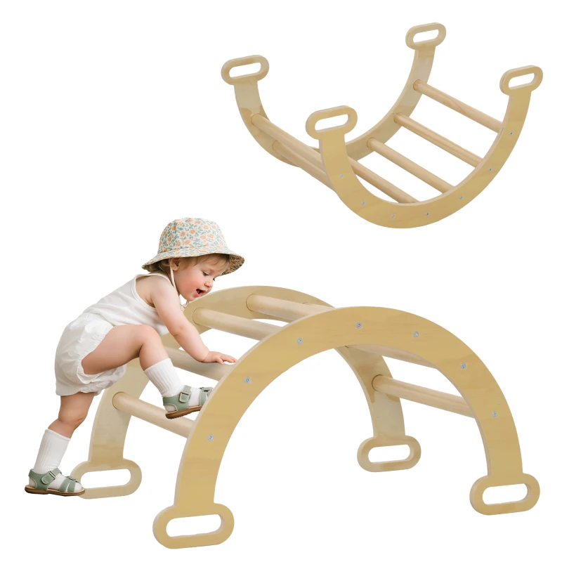 AIYAPLAY Arche escalade enfants bascule en bois d'intérieur pour garçons & filles, tout-petits de 18 à 48 mois, bois naturel
