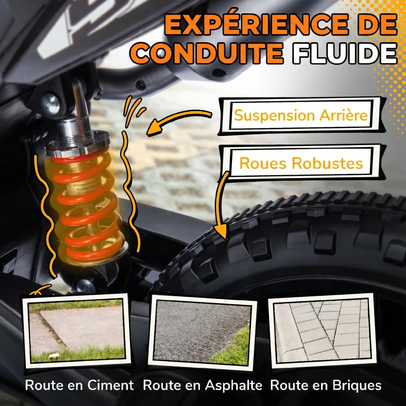 AIYAPLAY Moto électrique enfants sous licence Aprilia avec 2 moteurs 12V, roues d'entraînement, lumière LED, musique - jaune