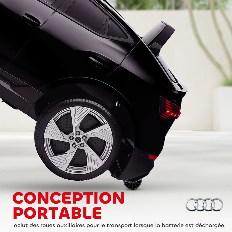 HOMCOM Voiture électrique enfants sous Licence Audi e-tron Sportback, véhicule électrique 12V Max. 5 Km/h avec télécommande 2,4G, phares LED, musique, klaxon, port USB, MP3, noir