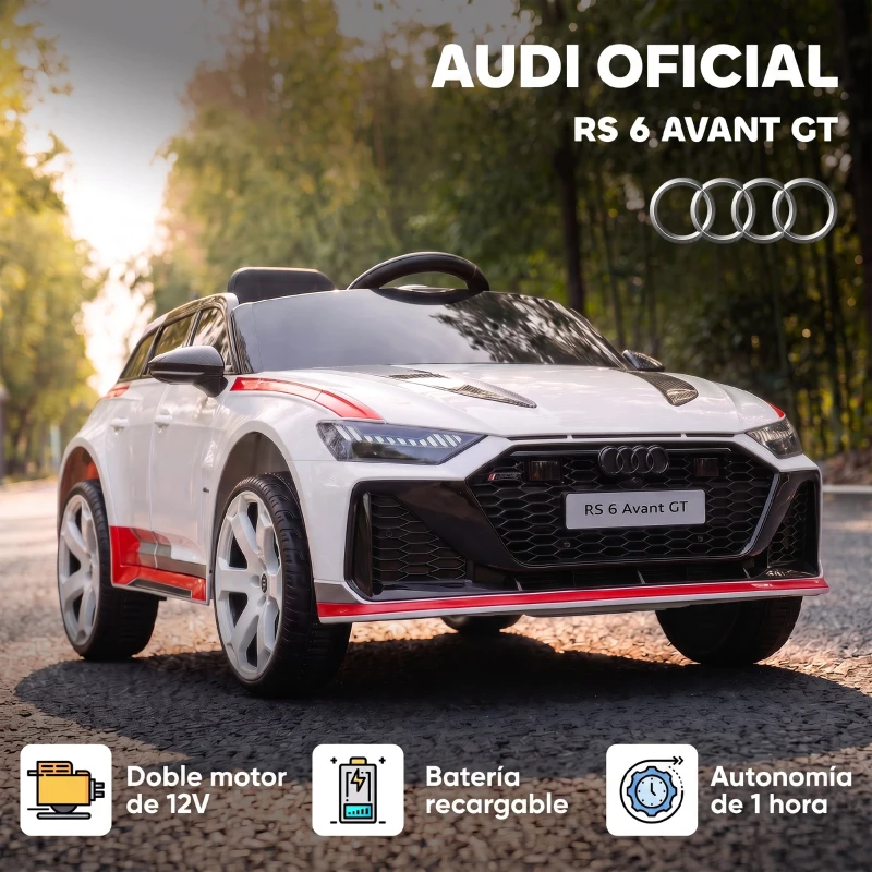 AIYAPLAY Coche Eléctrico para Niños Audi RS 6 Avant GT 12V con Mando a Distancia 2,4G Motor Doble Arranque Progresivo Suspensión
