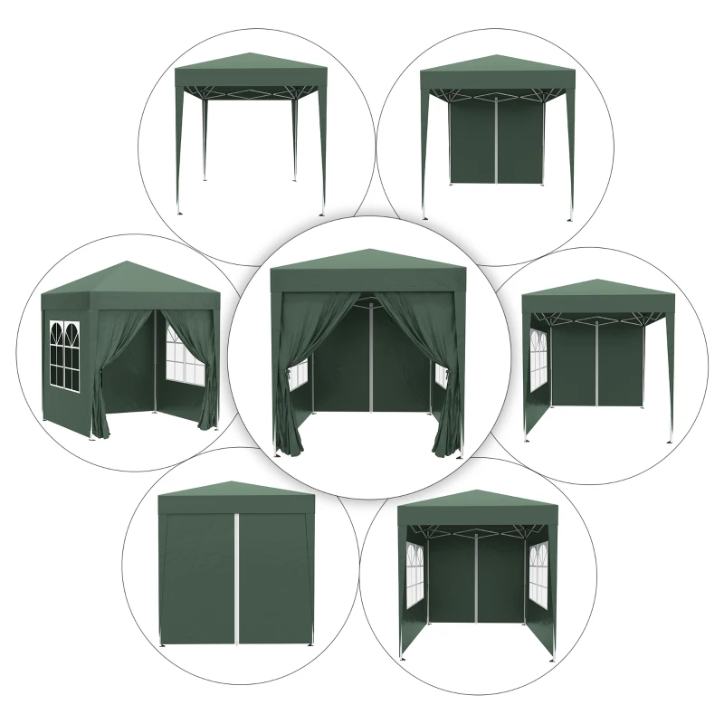 Outsunny Opvouwbare paviljoen, biertent, 4 afneembare zijwanden, 2 ramen, metalen frame, 2 x 2m, Donkergroen