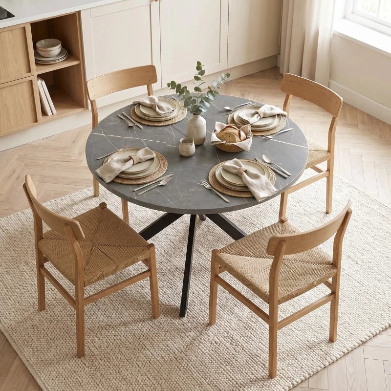 HOMCOM Uitschuifbare eettafel voor 4-6 personen, industriële keukentafel met X-vormige stalen poten, zwart