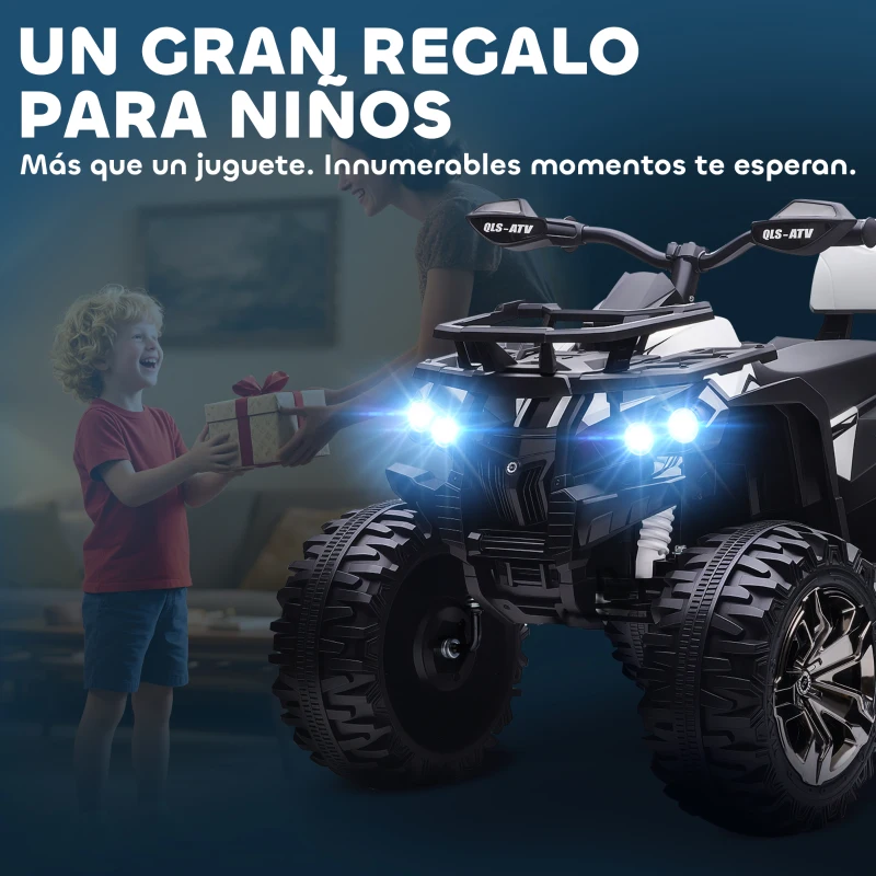 HOMCOM Quad Eléctrico para Niños 12V Quad para Niños de 3–5 Años con 2 Motores Velocidad 3–8 km/h Música Faros LED USB Blanco