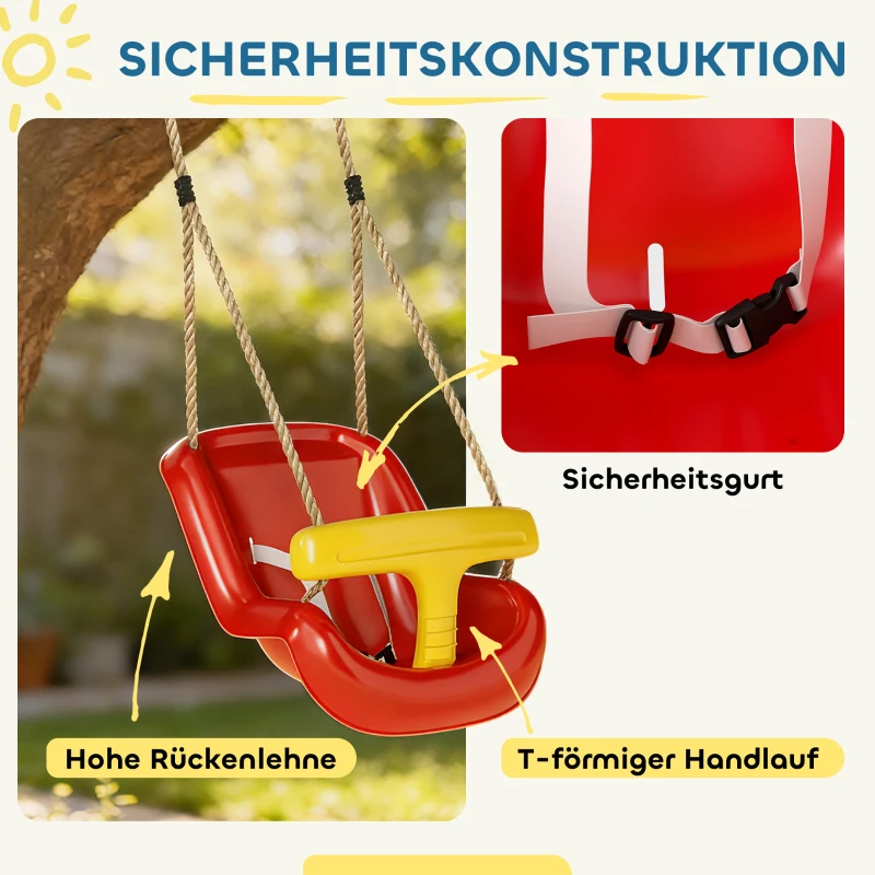 AIYAPLAY babyschommel verstelbaar meegroeierend babyzitje met rugleuning, veiligheidsbeugel, voor kinderen van 9-36 maanden, Rood