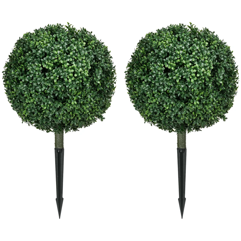 HOMCOM Kunstmatige Buxusboom Duo, Realistisch & Weerbestendig, Onderhoudsvrij, 70 cm Hoog(m-11)