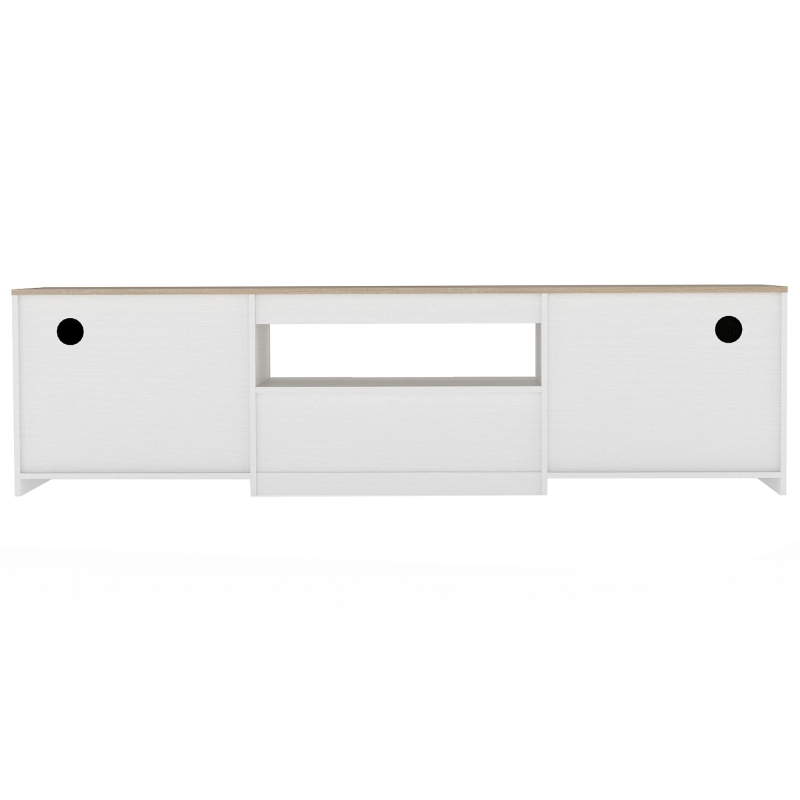 HOMCOM Tv-meubel hoogglans, voor tv's tot 65 inch, 3 vakken, lade, 160 x 38 x 43 cm, naturel hout