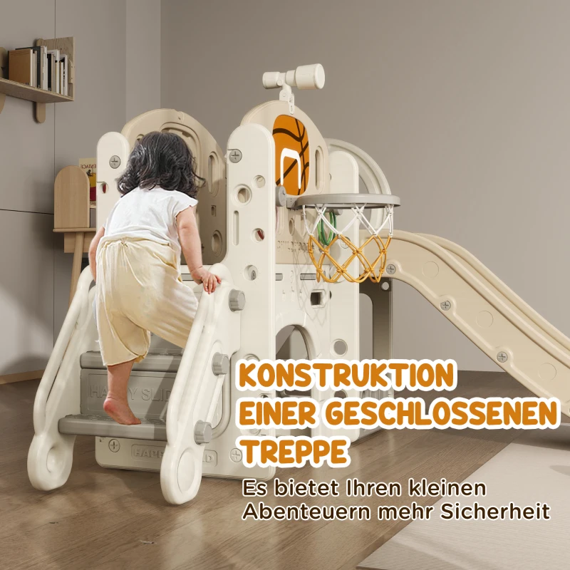 AIYAPLAY Kinderspeeltoestel, 7-in-1 glijbaan, indoor speelparadijs met opbergruimte en kruiptunnel, 186x153x111 cm, crèmewit(m-5)
