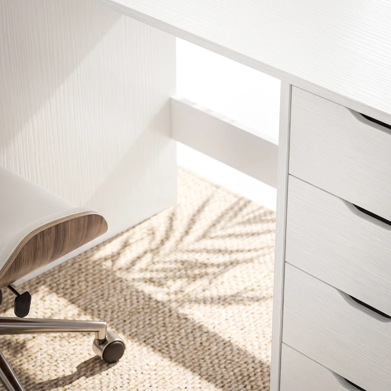 HOMCOM Bureau 140 cm met 8 laden, modern bureau met opbergruimte, witte houtlook