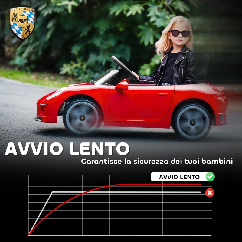 AIYAPLAY Macchina per Bambini 3-5 Anni con Licenza Ufficiale RUF GT, Telecomando, Cintura di Sicurezza e Musica, Rosso