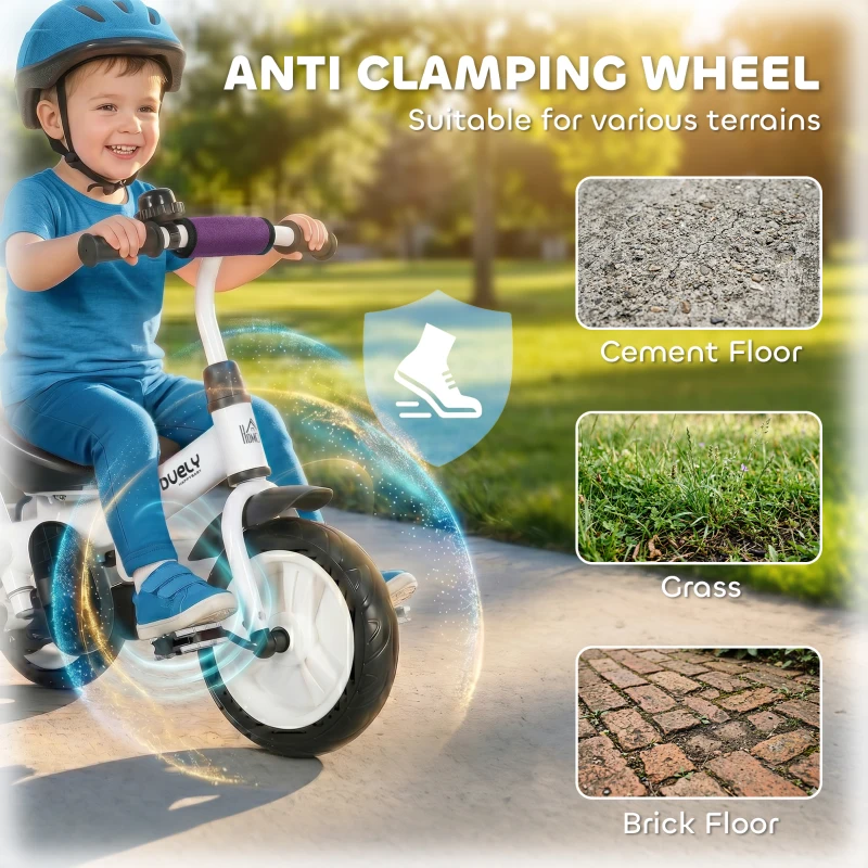 HOMCOM 6 in 1 Kids Trike Push Bike w/ Push Handle, Canopy, 5-point Seat Belt, Storage, Footrest, Brake, for 1-5 Years, Purple