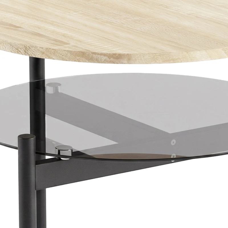 HOMCOM Ronde bijzettafel met open glazen legplank voor kleine ruimtes, 41,8 x 39,8 x 53,5 cm, eiken