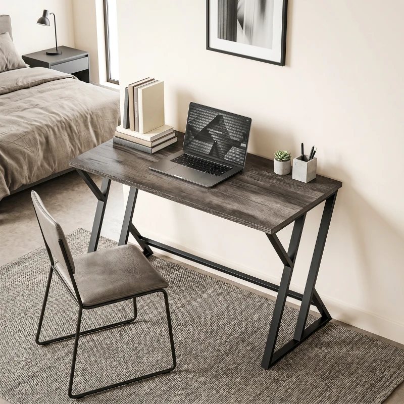 HOMCOM Schreibtisch Computertisch 120x60cm Bürotisch mit Z-förmigem Metallfuß, Holzoptik, Industriedesign für Büro, Grau