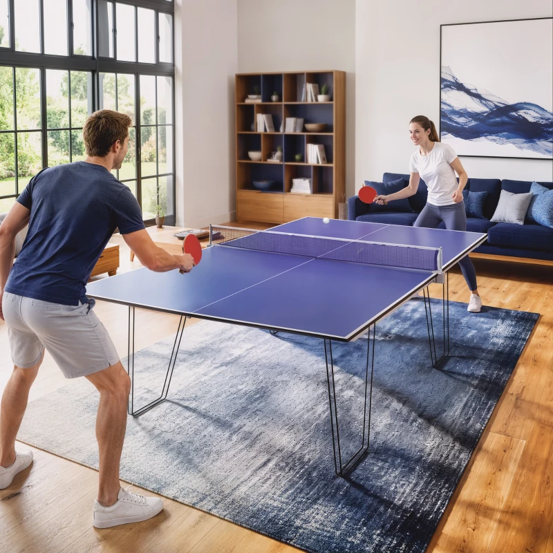 SPORTNOW 9 ft Folding Ping Pong Table Top for Billiard Tables, Table Tennis Conversion Top with Net, Foam Padding, Blue