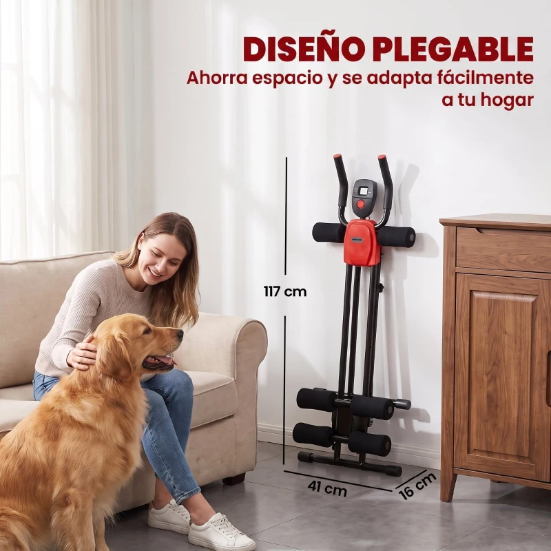 SPORTNOW Máquina Abdominales Plegable con Monitor LCD para Entrenamiento de Cuerpo Completo en Casa Rojo y Negro