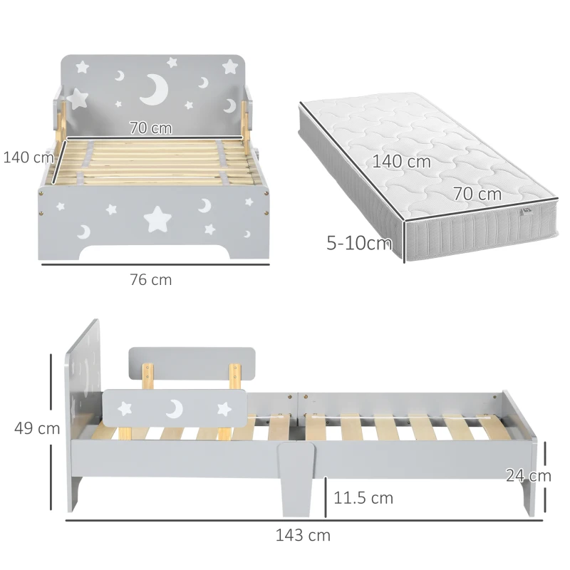 ZONEKIZ Letto per Bambini 3-6 Anni con Motivi a Stelle e Luna in Pannelli di MDF e Truciolato, 143x76x49 cm