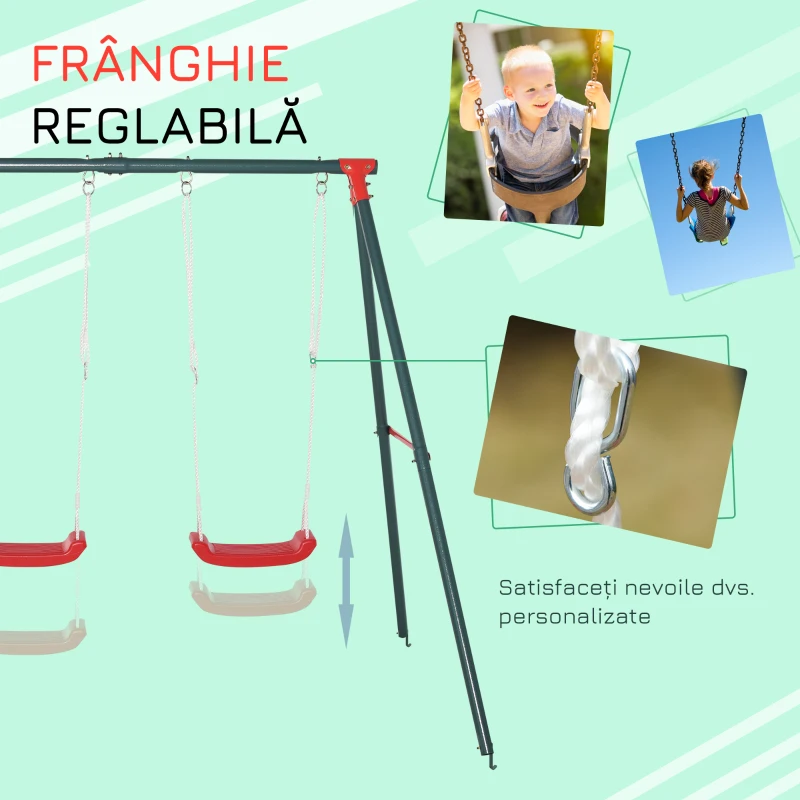 Outsunny Leagăn Dublu de Grădină pentru Copii 3+ Ani, Verde și Roșu