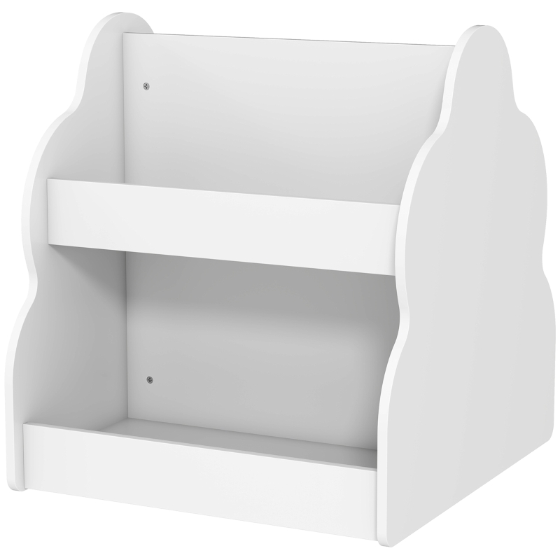 AIYAPLAY Kinderrek, 2-laags kinderboekenrek met wielen, 4 planken, voor kinderkamer, speelkamer, 54x50x56 cm, Wit