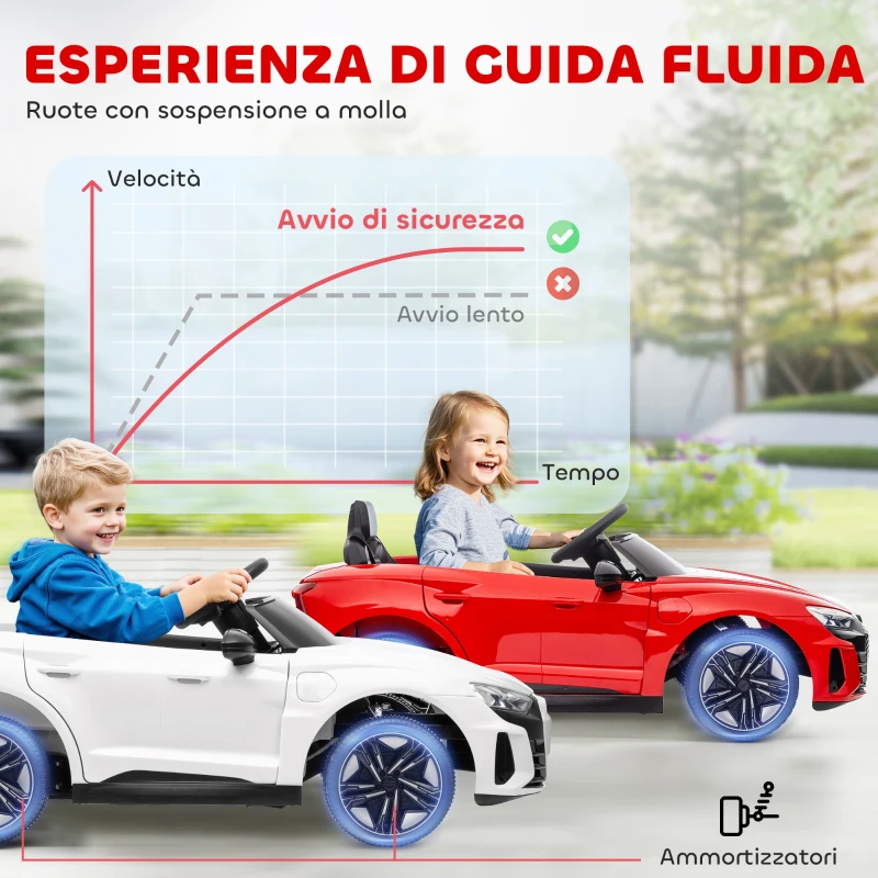 HOMCOM Macchina Elettrica per Bambini 5 Anni max Licenza Audi con Pulsanti, Cinture e Fari, 103x58x41 cm, Rossa e Nera