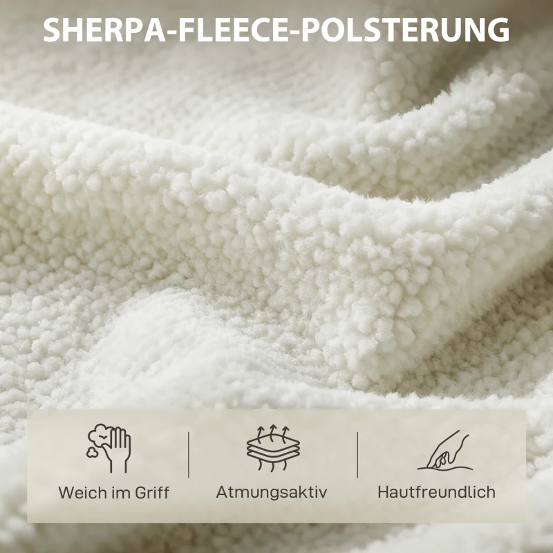 HOMCOM Fauteuil Loungestoel Relaxfauteuil met Sherpa-fleece, metalen poten in houtlook gestoffeerde stoel 67 x 67 x 71 cm Crèmewit